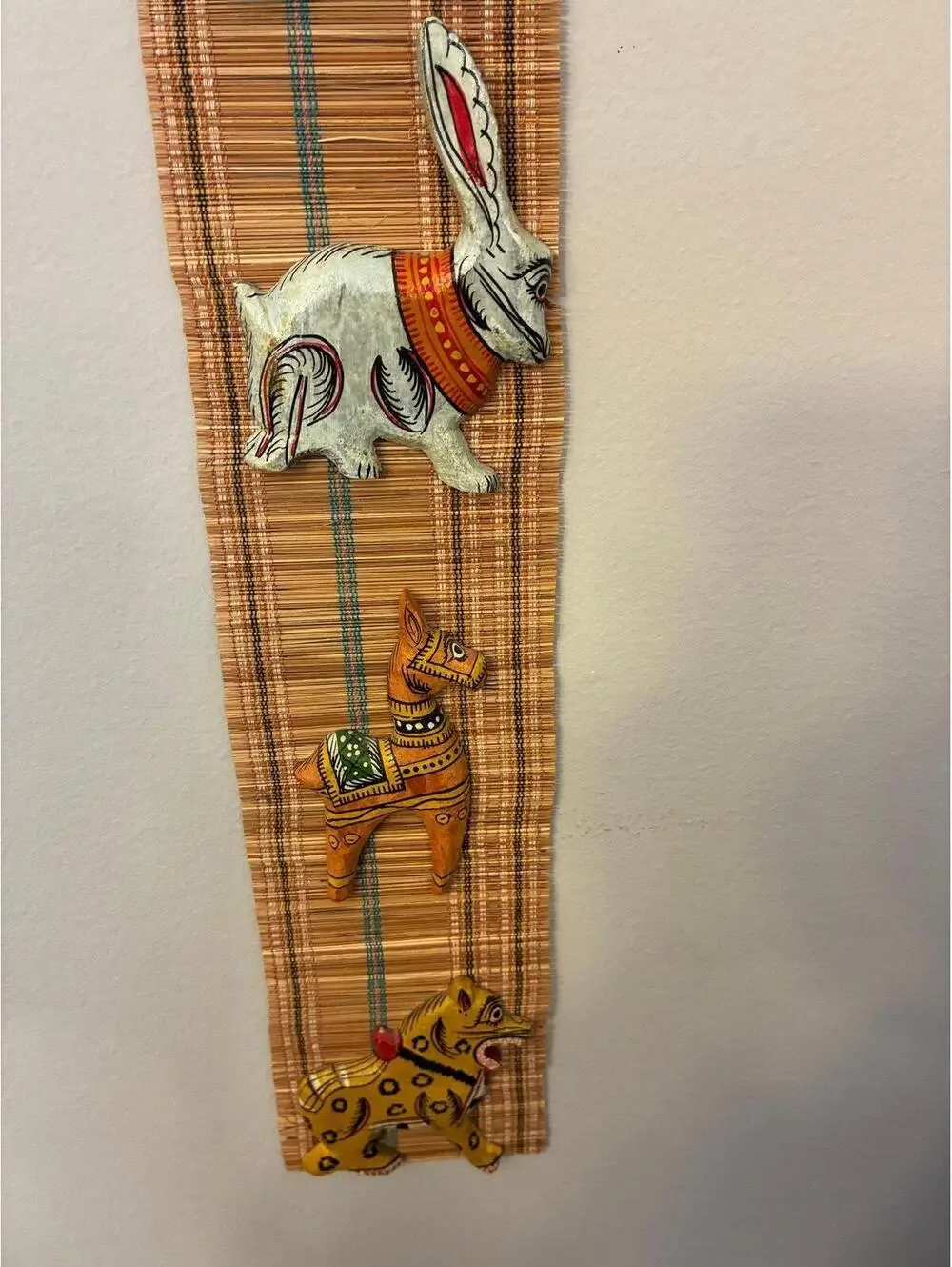 Handcrafted Wooden Animal Wall Hanging | Folk Art Vertical Decor Panel 20” by 3”